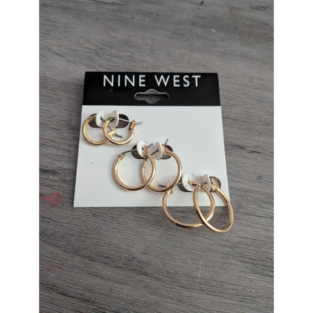 Nine West Gold Tone Hoop Earring Set 3 Pairs Graduated Sizes QGGOLD 60551337-887